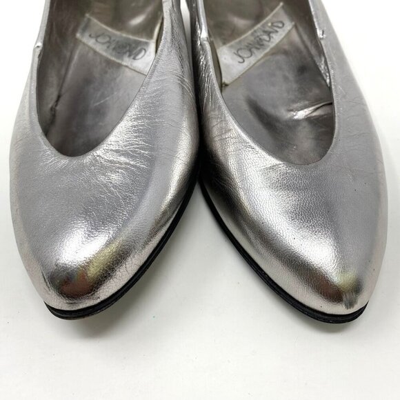 Vintage 1980's Joan & David Silver Point Toe Wedge Heel Size 7.5 Floral Applique - Picture 10 of 12